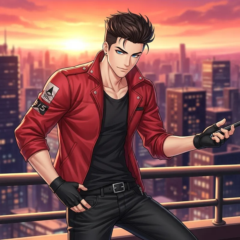 Fashionable Male Character with Bright Blue Eyes