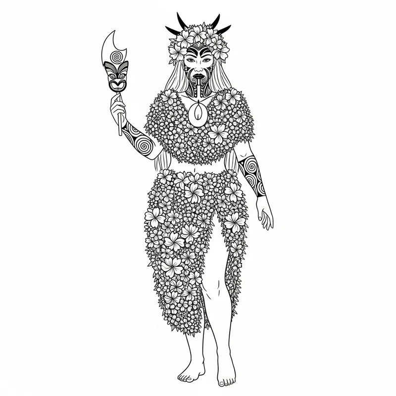 Powerful and Serene Earth Mother: Maori Art Inspired Full-Body Scene Powerful and Serene Earth Mother: Maori Art Inspired Full-Body Scene