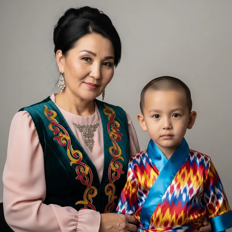 Kazakh Mother and Son Portrait | Heartwarming Family Bond