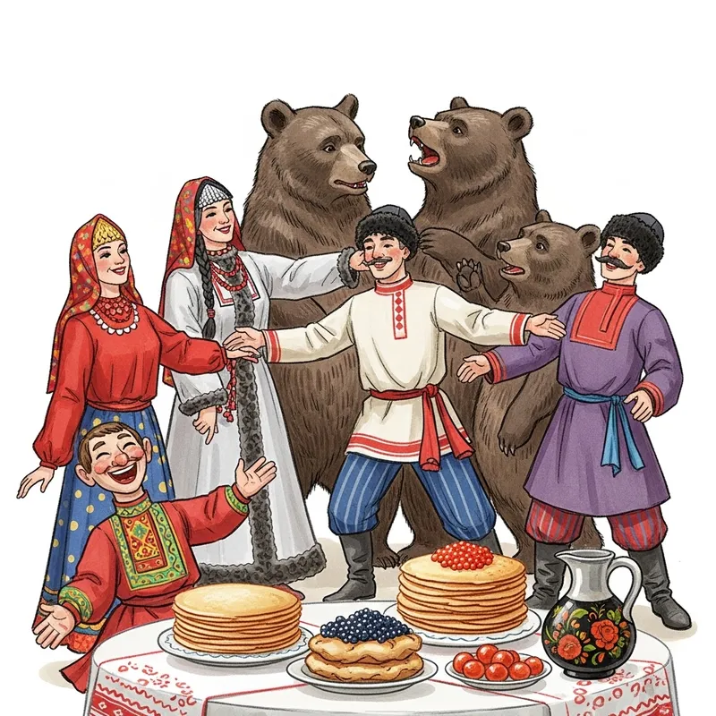 Ancient Russian Tradition: Folk Dance with Bears & Caviar Pancakes