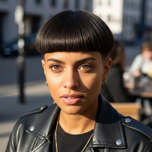 Unique Bowl Cut Hairstyle in Casual Setting