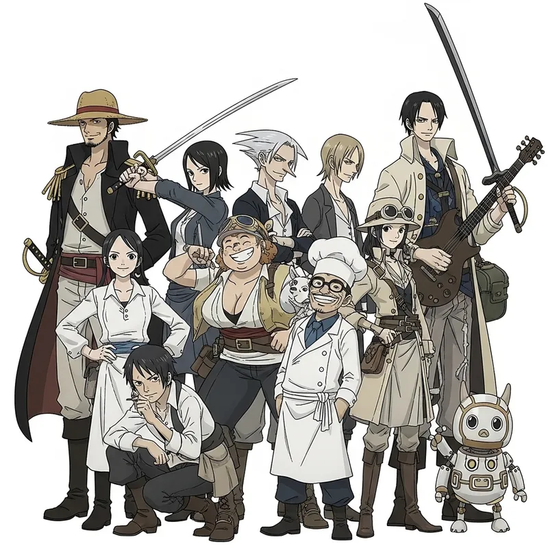 Straw Hat Crew - Adventurers in Silent Voice Meiji Art Style