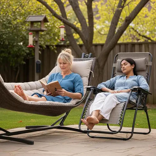 Tranquil Scene of Barefoot Women Relaxing Outdoors