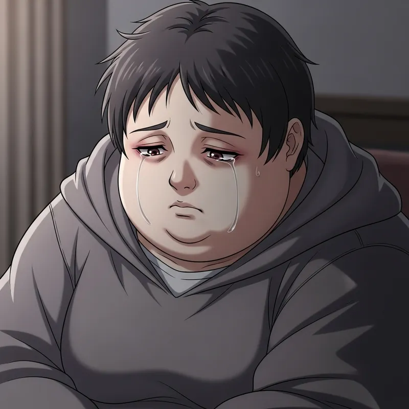 Sad Chubby Character - Cartoon Figure Expressing Sorrow