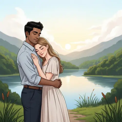 Tender Love Moment in Serene Setting | Affectionate Couple Image