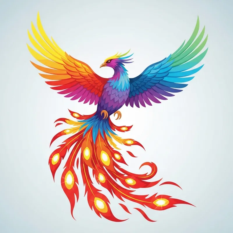 Simplistic Phoenix Design with Vibrant Plumage & Fiery Tail