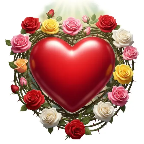 Radiant Heart Surrounded by Vibrant Roses
