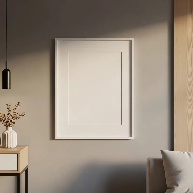 Empty White Frame in Modern Interior Decor