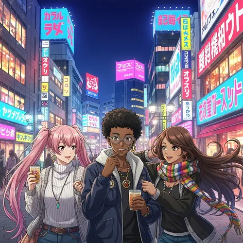 Colorful Anime Scene in Youthful City Landscape