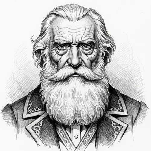 Elderly Russian Literary Figure Portrait Drawing