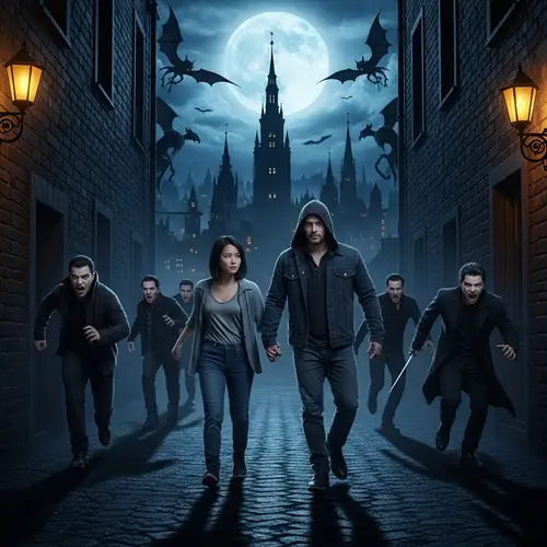 Menacing Vampires Chasing Asian Female & Male | Dark Alley Scene