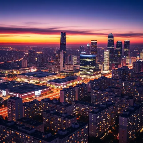 Surreal Dusk Cityscape with Glowing Windows - Abstract Urban Scene