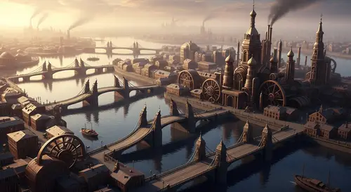 Steampunk Cityscape Inspired by St. Petersburg - Architectural Elegance