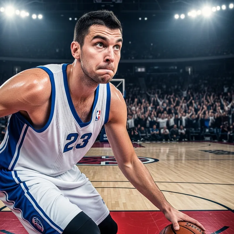 Tall Caucasian Basketball Player Mid-Action