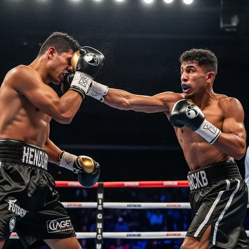 Powerful South Asian Boxer in Intense Overhead Punch