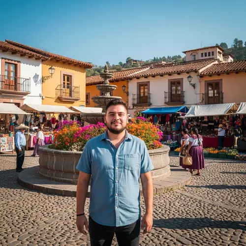 Hispanic Man with Short Beard in Traditional Mexican Village
