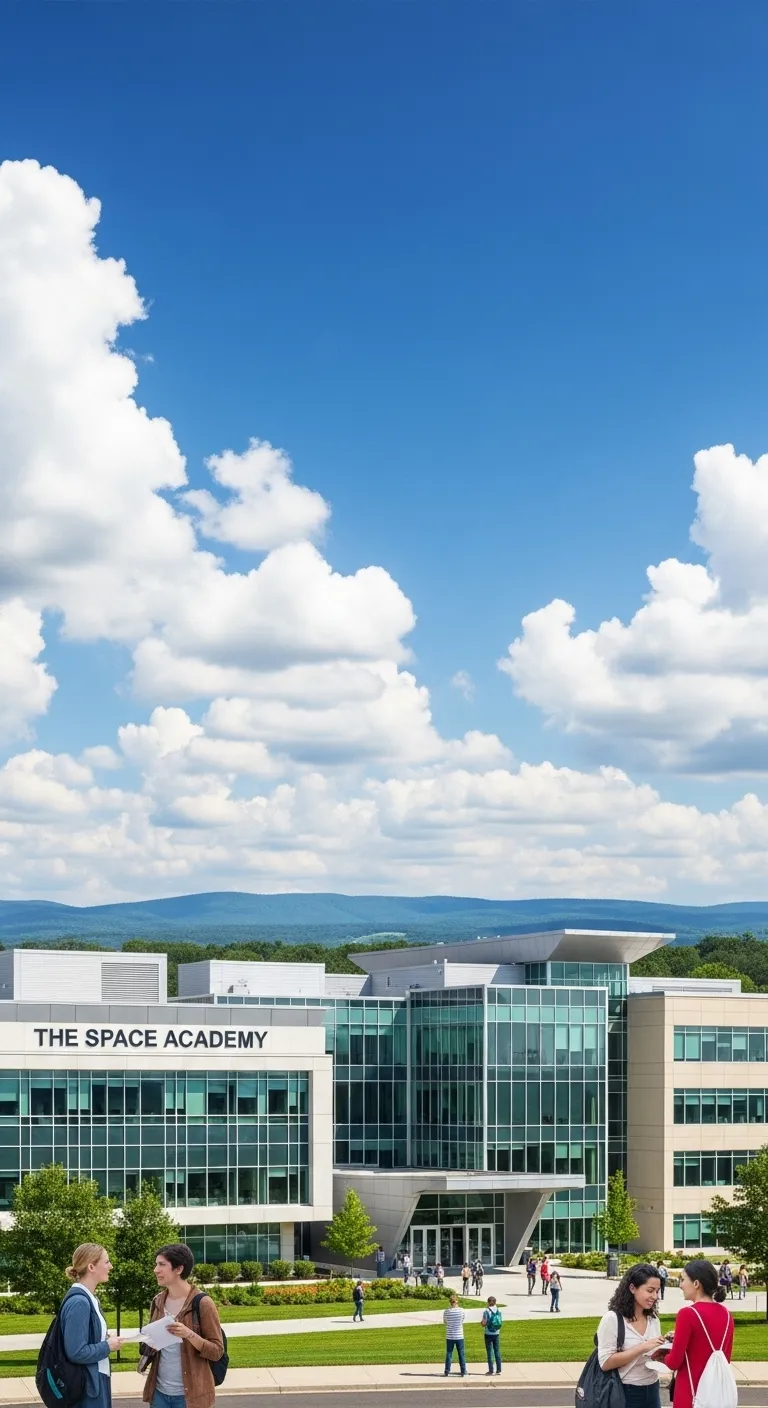 Explorative Blue Sky and Fluffy Clouds above Space Academy Explorative Blue Sky and Fluffy Clouds above Space Academy