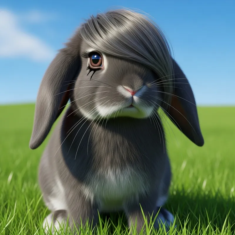 Emo Bunny: Captivating Rabbit in Emo Style in Grass Field