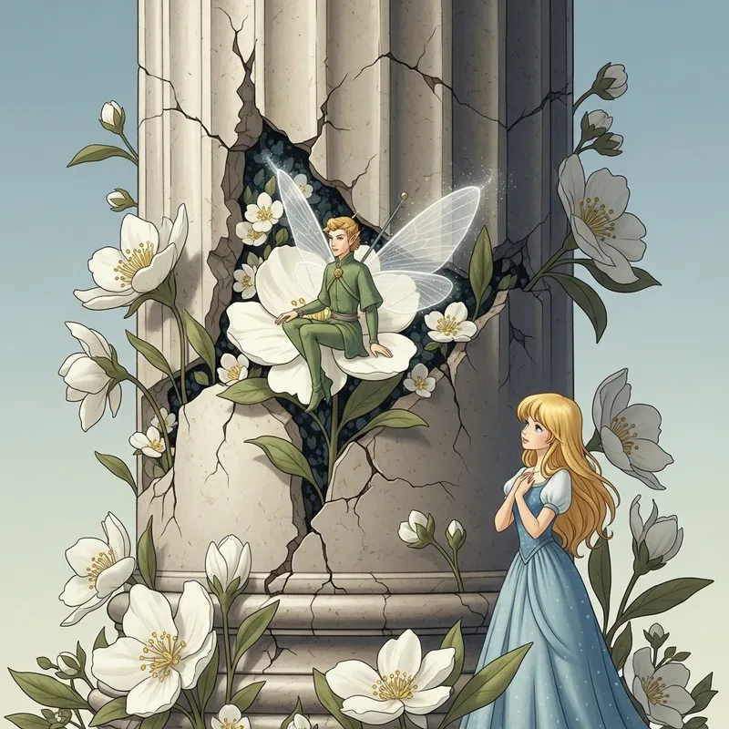 Enchanting Blooming White Flowers and Fairy Tale Characters