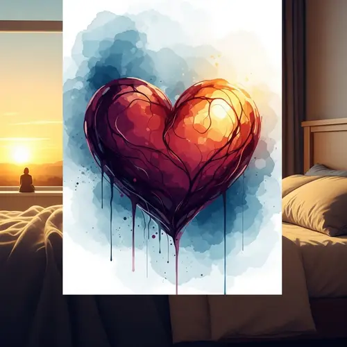 Feeling of Missing a Loved One: Symbolic Heart in Red and Purple