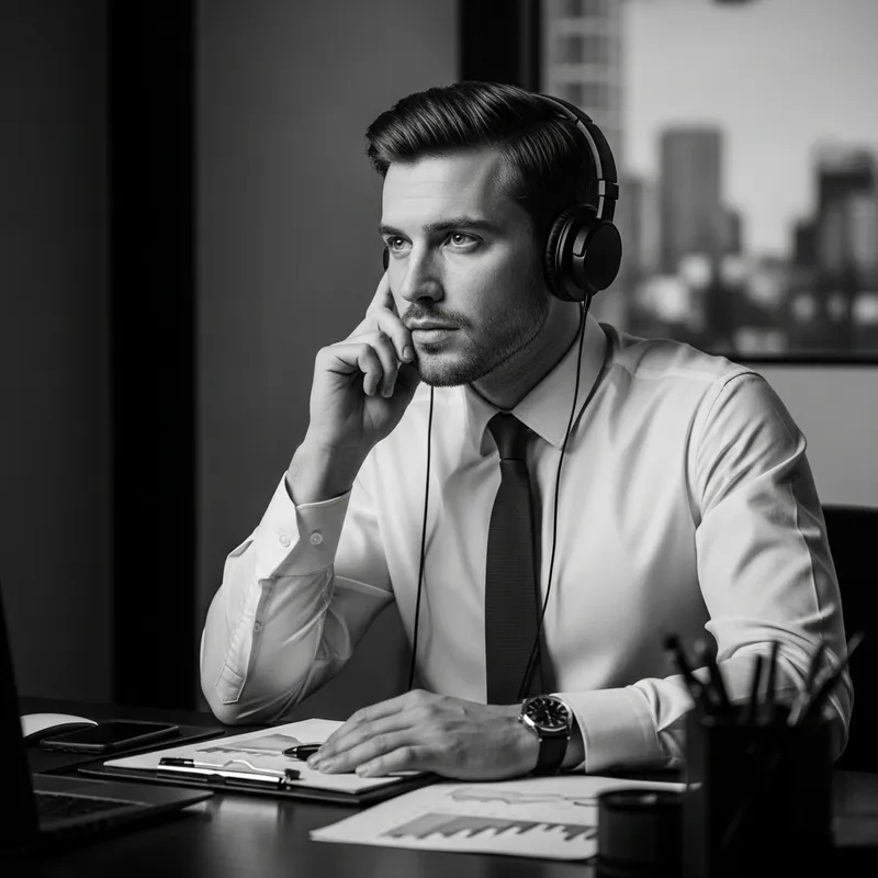 Classic Film Noir Salesman | Attentive European Desk Scene