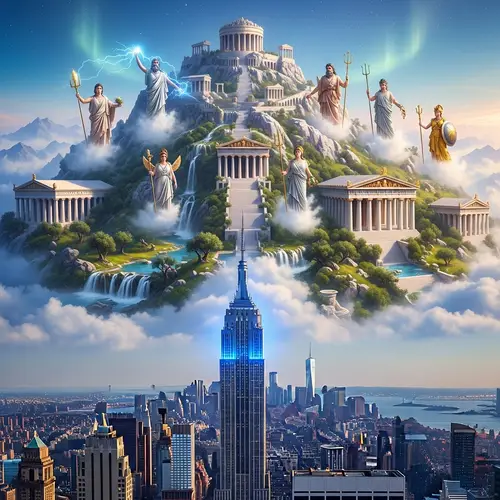 Blue Illuminated Empire State with Olympus Scene