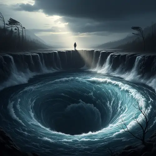Intense Cinematography: Deep Abyss Whirlpool in Blue and Black