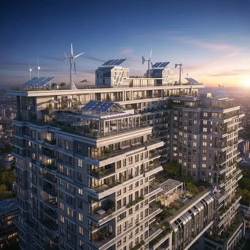 Futuristic Urban Residential Building 3024 with Sustainable Technology