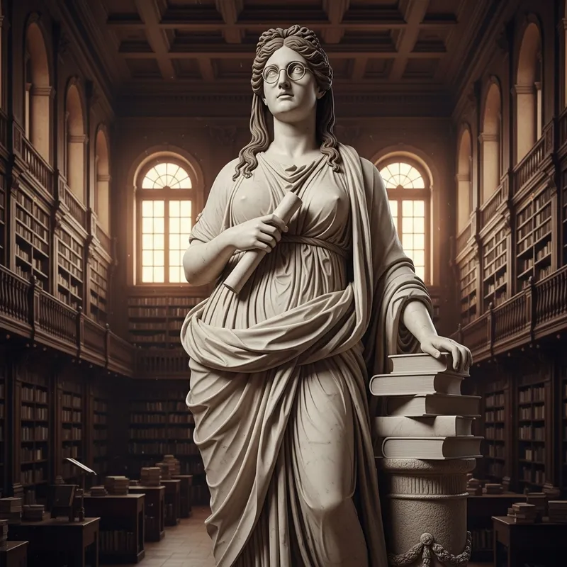 Greek Philosopher Woman Statue in Library Greek Philosopher Woman Statue in Library