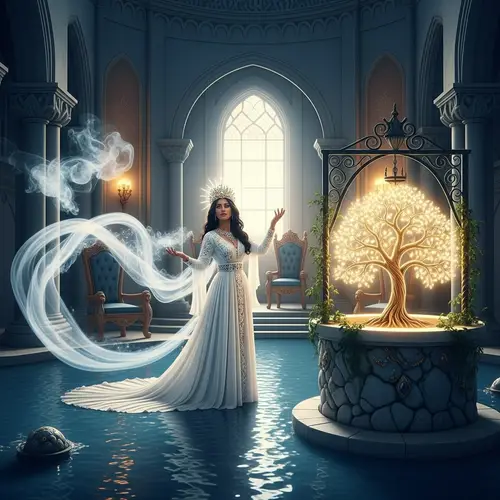 Vision of Ethereal Beauty in Heavenly Throne Room