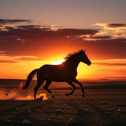 Majestic Horse Galloping in Sunset - Landscape Beauty
