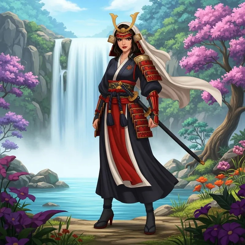 Elegant Middle-Eastern Samurai Girl in Modern Setting