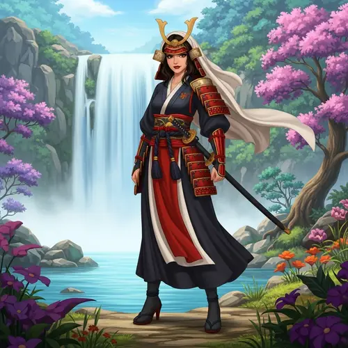 Elegant Samurai Girl in Modern Setting | Anime Art