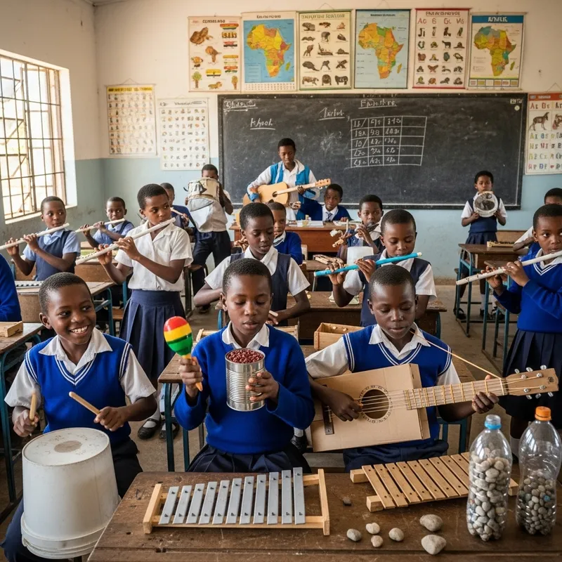 African School Kids Playing DIY Musical Instruments African School Kids Playing DIY Musical Instruments