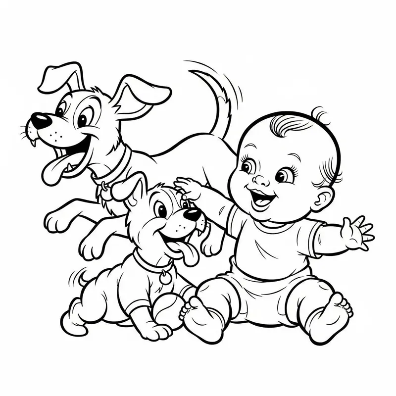 Adorable Baby and Playful Dog: Vintage Cartoon Coloring Model Sheet