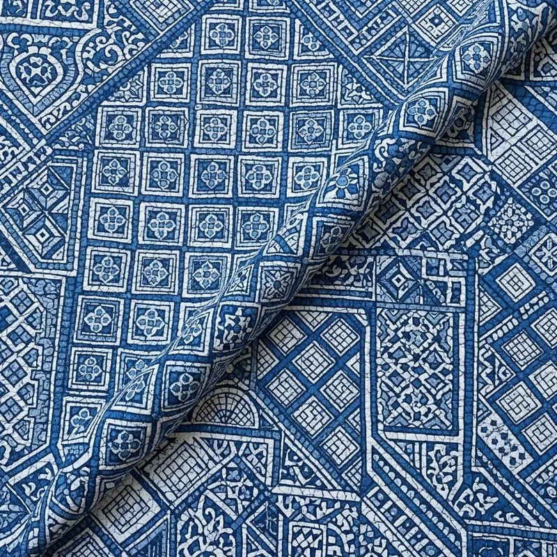 Blue and White African Print Quilt - Handcrafted Design