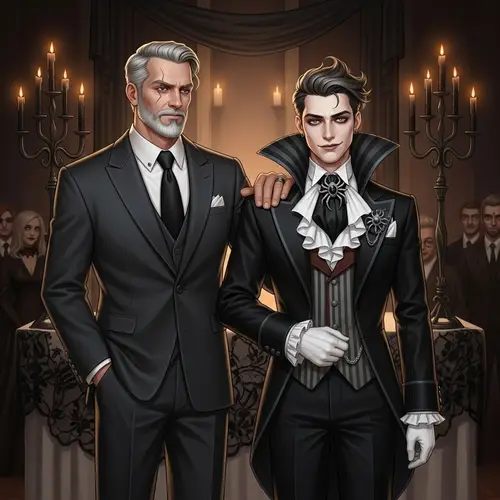 Mafia Figure and Eccentric Young Man at Nostalgic Wedding Ceremony