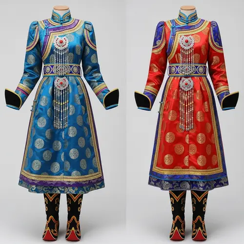 Ancient Mongolian Deel: Traditional Silk Outfit with Elaborate Embroidery
