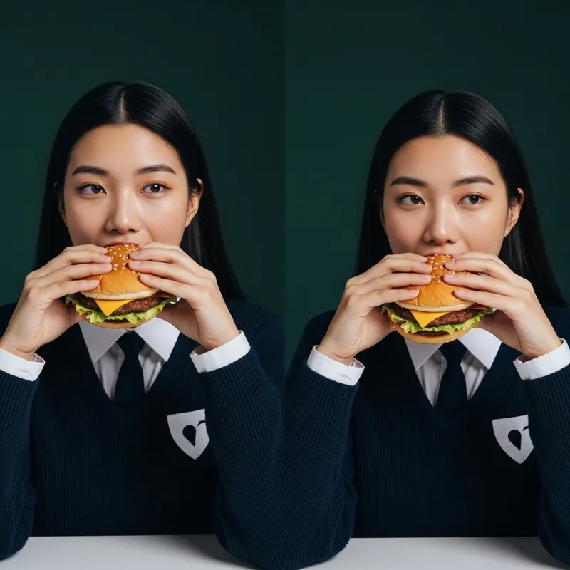 Asian Model Eating Burger Photoshoot | PerfectHands & Photographic Realism