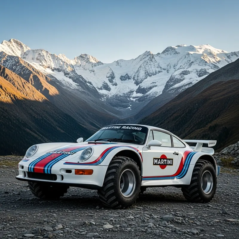 Custom Porsche 911 GT1 in Martini Livery with Monster Truck Tires