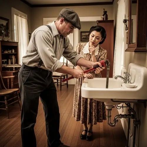 Vintage Style Drain Fixing Scene with Retro Vibes
