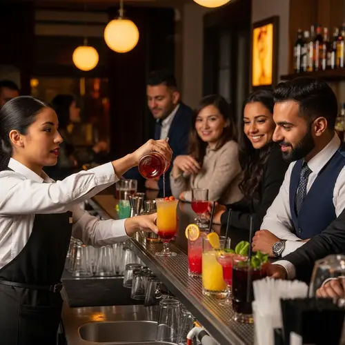 Lively Bar Scene with Diverse Patrons - Crafted Cocktails