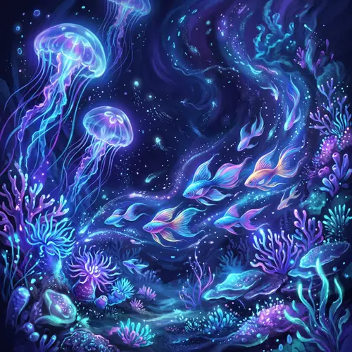 Enchanting Underwater Fantasy Painting with Bioluminescence