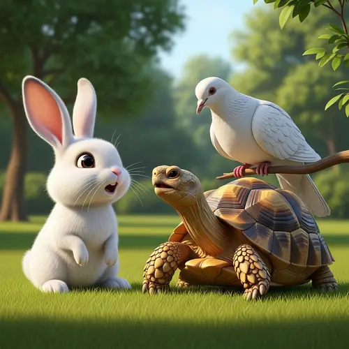 Enchanting Conversation Among Bunny, Turtle, and Dove