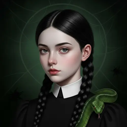 Elegant Portrait of a Braided Girl with Snake