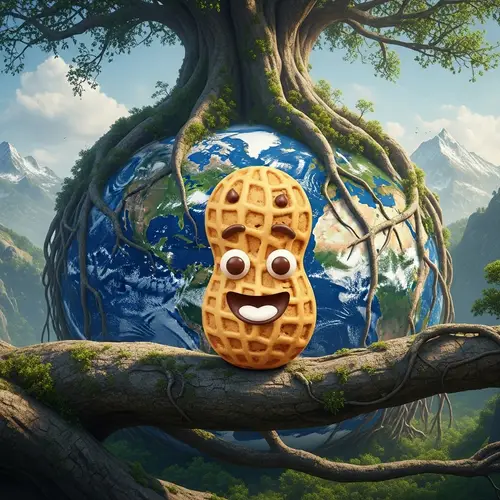 Gargantuan Tree Embraces Earth with Anthropomorphic Peanut Cookie