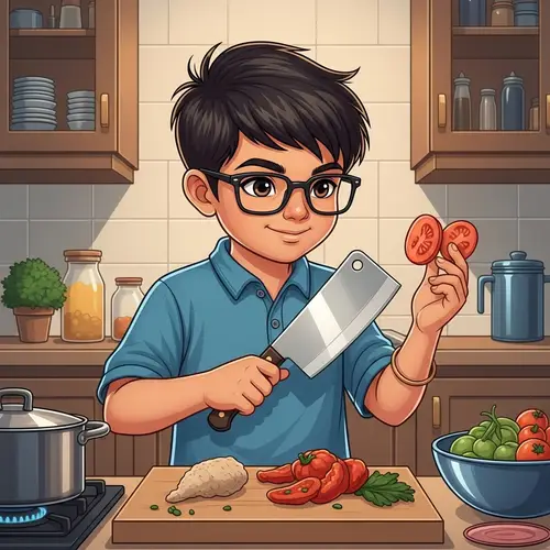 Young South Asian Home Cook with Cleaver | Kitchen Art