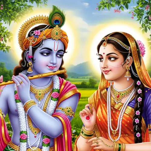 Krishna and Radha: Serene Depiction of Ancient Indian Mythology