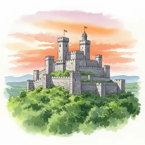 Ancient Fortress Castle Watercolor Illustration