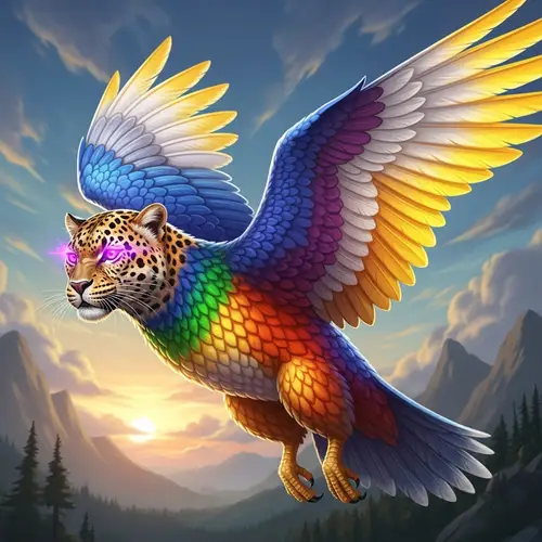 Mythical Leopard-Falcon Beast with Resplendent Wings